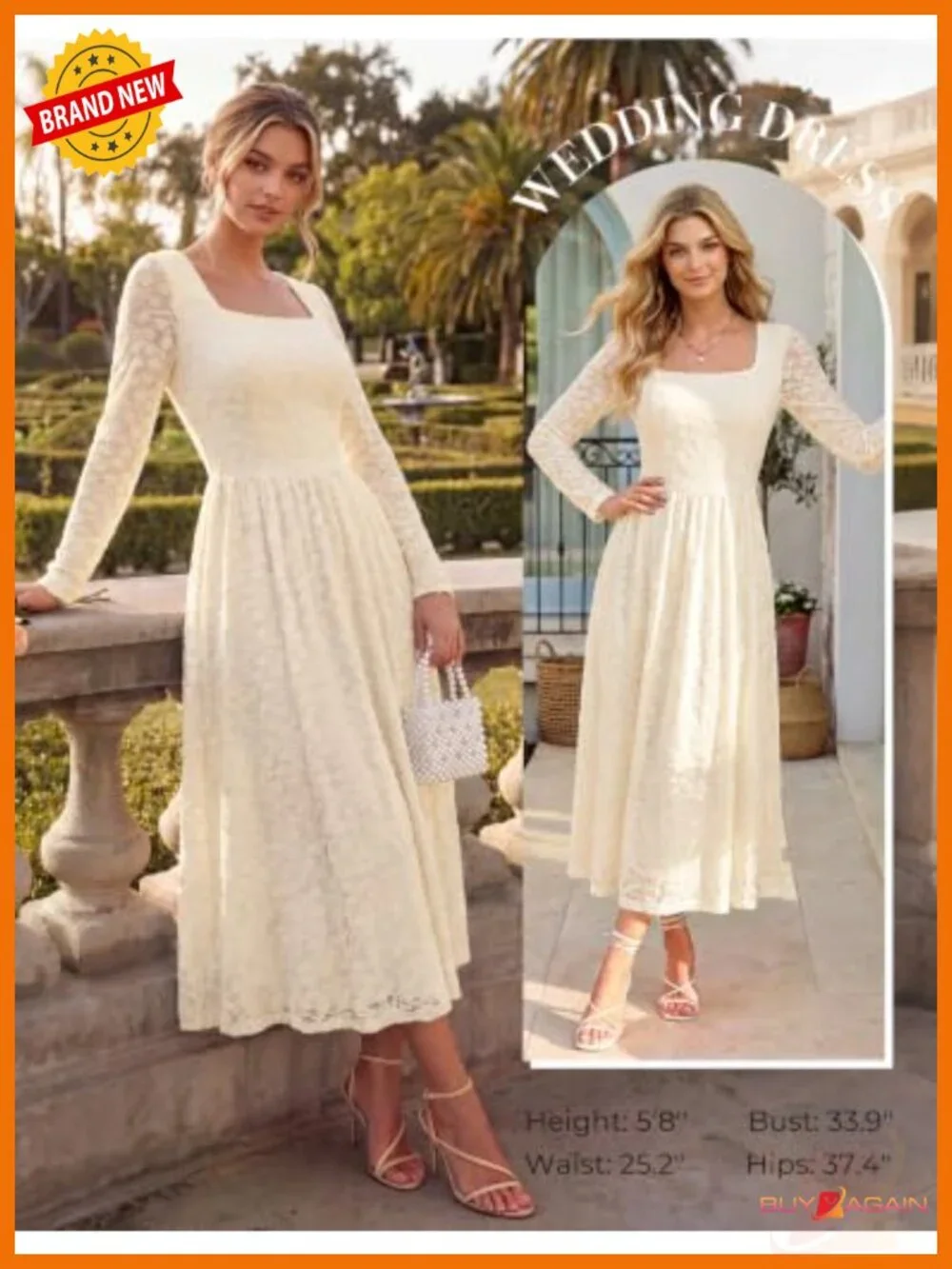 Women's Long Sleeve Midi A-Line Dress Square Neck with Pockets